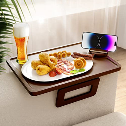 Smatdecis Couch Arm Tray Table Sofa Arm Clip, Armrest Tray Table Suitable for Home Drinks/Fast Food/Fruit Etc, Large Size Multi-Function Brown(360° Rotating Stand A) - color: Brown, size: 13" x 9.4"(360°A)