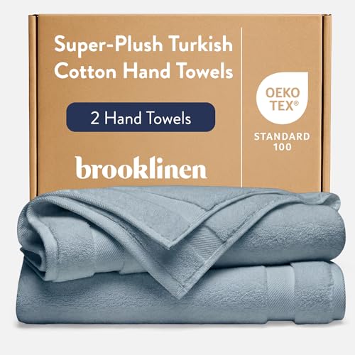 Brooklinen 100% Turkish Cotton Hand Towels Spa-Quality Cotton - Set of 2, Storm - color: Storm Blue, size: Hand Towel 2-Pack