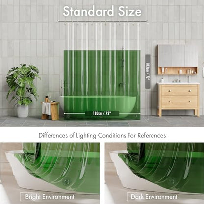 AmazerBath 100% EVA Shower Curtain Liner, 72 x 72 Inches Heavy Duty Shower Curtain and Liner 2-in-1 with 3 Clear Stones and 12 Brass Grommets, Color Block Soft Shower Liner - Clear & Pine Green - color: Rainbow Flip Emerald