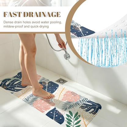 Green Leaf Bathtub Mat Non Slip with Drain Holes and Suction Cups Bath Mat 40x16 Inch Tub Mats Shower Mats for Kids - color: Green Leaf