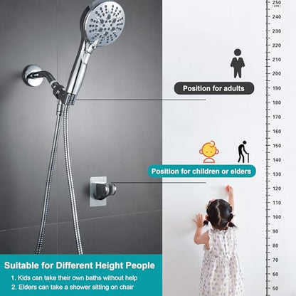 GwernKB Handheld Shower Head with ON OFF Switch & 79in Stainless Steel Hose | Built-in Power Spray,7-Setting High Pressure Spray with Bracket & Extra No Drilling Wall Shower Holder for Lower Mount,Silver - color: Silver