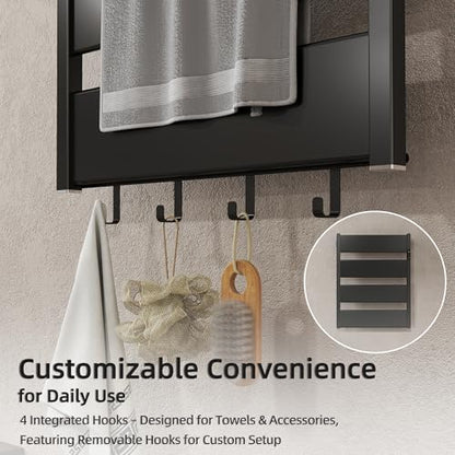 K&KALONZO Electric Heated Towel Rack, 2-Min Heat, Plug-in/Hardwired, H4-B | Wall Mounted, 10 Timers & 3 Heat Levels, 2H Rapid Dry, Anti-Scald, Aerospace Aluminum Towel Warmer for Bathroom, 4 Hooks, - color: Black, size: 4-Bar