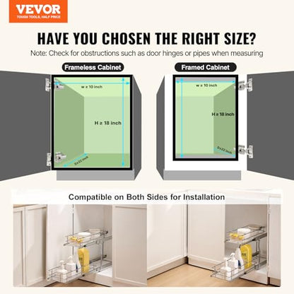 VEVOR Pull Out Cabinet Organizer,8.5" W x 21" D x15.2 HHeavy Duty Slide Out Pantry Shelves, Chrome-Plated Steel Roll Out Drawers for Home, 10" Wx22 Dx19 H Inside Kitchen Cabinet, Bathroom, Under Sink - size: 8.5"W x 21"D x15.2"H