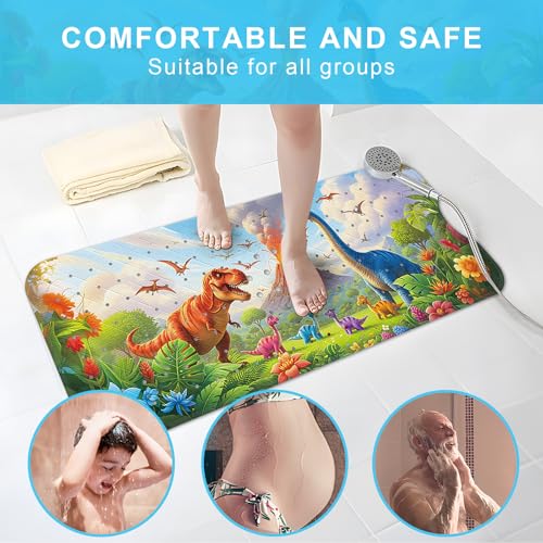 Upgrade Cartoon Baby Bath Mat Non Slip - 40"x16" Extra Long Bathtub Mat for Baby Eco Friendly Durable Bath Mat for Tub Non Slip Kids Tub Mat with Suction Cups, Machine Washable and No Fading, Dinosaur - color: A-dinosaur