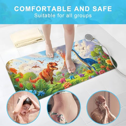Upgrade Cartoon Baby Bath Mat Non Slip - 40"x16" Extra Long Bathtub Mat for Baby Eco Friendly Durable Bath Mat for Tub Non Slip Kids Tub Mat with Suction Cups, Machine Washable and No Fading, Dinosaur - color: A-dinosaur