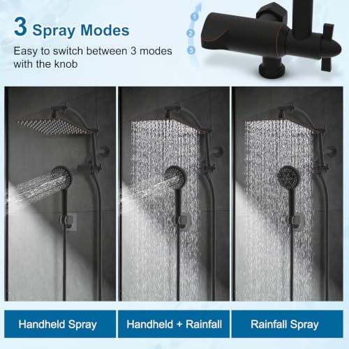 Hibbent Metal 10" High Pressure Rain Shower Head Combo, Oil-Rubbed Bronze | cUPC Certified Rainfall Shower Head with handheld 10 Sprays, 16'' Adjustable Extension Arm, 71'' Hose, Showerhead Holder - color: Oil Rubbed Bronze, style: Square 10''