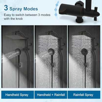 Hibbent Metal 10" High Pressure Rain Shower Head Combo, Oil-Rubbed Bronze | cUPC Certified Rainfall Shower Head with handheld 10 Sprays, 16'' Adjustable Extension Arm, 71'' Hose, Showerhead Holder - color: Oil Rubbed Bronze, style: Square 10''