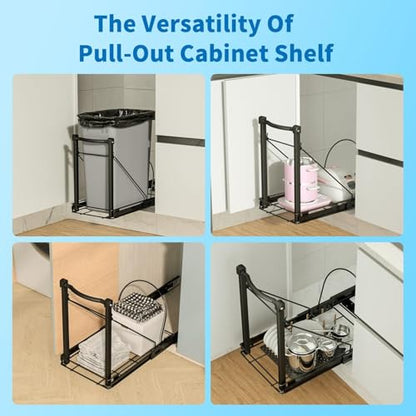 Pull Out Trash Can with Soft-Close for Kitchen Cabinets, Under Sink Drawer | Adjustable for 7-13 Gal can, Black Thick Handle & Frame, Up to 125 lbs Capacity, Fits 13"W x 18"D cabinets, Can Not Included