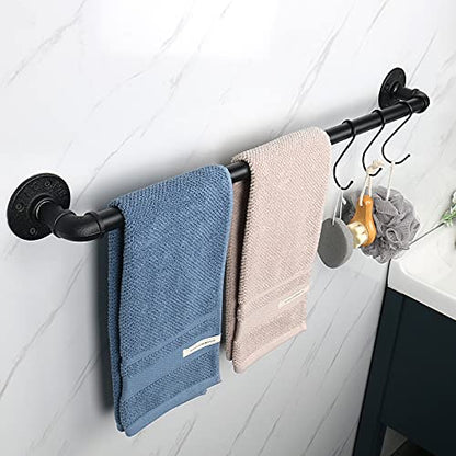 Industrial Pipe Towel Rack Towel Bar, Heavy Duty Wall Mounted Rustic Farmhouse Bath Towel Holder for Bathroom (Black, 28 inch) - color: Black, size: 28 inch