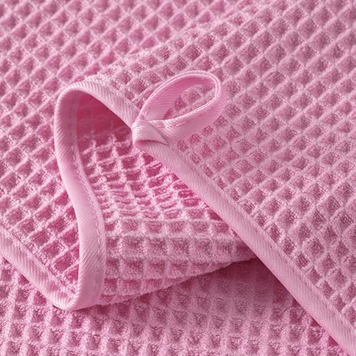 Microfiber Waffle Hand Towels, 2 Pieces, Soft, Absorbent, Fast Drying, Lint Free 430 GSM (Pink) - color: Pink