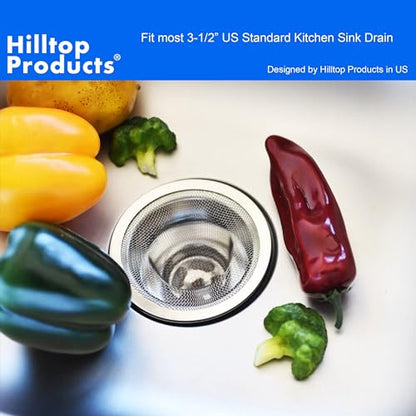 2 Pack - 4.5" Top / 3" Mesh Basket - Kitchen Sink Drain Strainer Stainless Steel Large Food Catcher. Fast Flow and Effective Full Mesh Basket