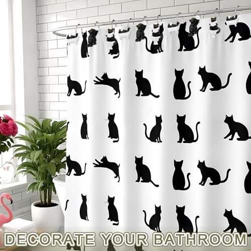 Roowest 12 Pcs Black Cat Shower Curtain Hooks Western Shower Curtain Hooks Stainless Steel Rust Resistant Rings Hangers for Winter Farmhouse Rustic Bathroom Decor - style: Black Cat