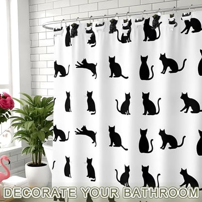Roowest 12 Pcs Black Cat Shower Curtain Hooks Western Shower Curtain Hooks Stainless Steel Rust Resistant Rings Hangers for Winter Farmhouse Rustic Bathroom Decor - style: Black Cat