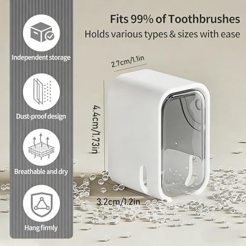 4pc Wall Mount Toothbrush Holder with Lid Self Adhesive, No Drill | Clear Acrylic Dustproof Cover, Fits Electric Toothbrushes, Hygienic for Bathroom & Travel - size: 1 Beige, 1 Black, 1 Gray & 1 White