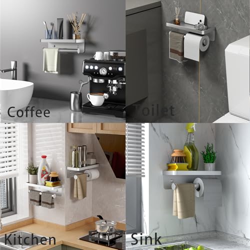 Double Toilet Paper Holder with Shelf, iMonse Paper Towel Holder Wall Mount,Tissue Roll Holder for Bathroom Kitchen RV, Double Tissue Roll Rack with Adhesive & Screw (Silver) - color: Silver-twoside