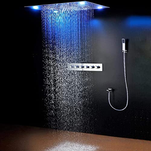 Cascada Luxurious Recessed Large LED Waterfall Rainfall Shower System (Rose Gold) - color: Rose Gold