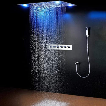 Cascada Luxurious Recessed Large LED Waterfall Rainfall Shower System (Rose Gold) - color: Rose Gold
