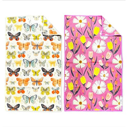 Double-Sided Microfiber Hand Towels, Waffle Kitchen Towels Set for Home Use | 2 Towels, 17x27 Inches, Durable & Soft, Fast Drying, Hand Wash Cloth and Dishcloth, Wings & Flower Farm, Purple/Cream Kitchen - color: Wings & Flower Farm - Purple/Cream, size: