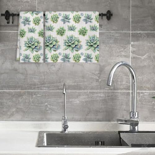 Sage Green Succulent Plant Hand Towels for Bathroom Kitchen, Green Botanical Kitchen Dish Towels, Plant Lovers Mom Lady Gardening Gifts for Women, 16x24 Inches - color: Floral-b