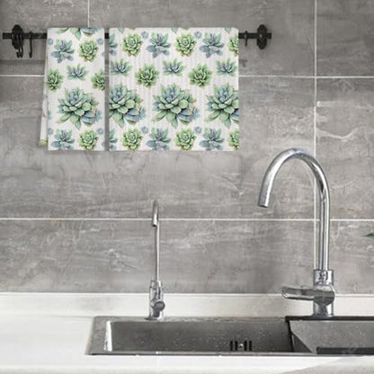 Sage Green Succulent Plant Hand Towels for Bathroom Kitchen, Green Botanical Kitchen Dish Towels, Plant Lovers Mom Lady Gardening Gifts for Women, 16x24 Inches - color: Floral-b