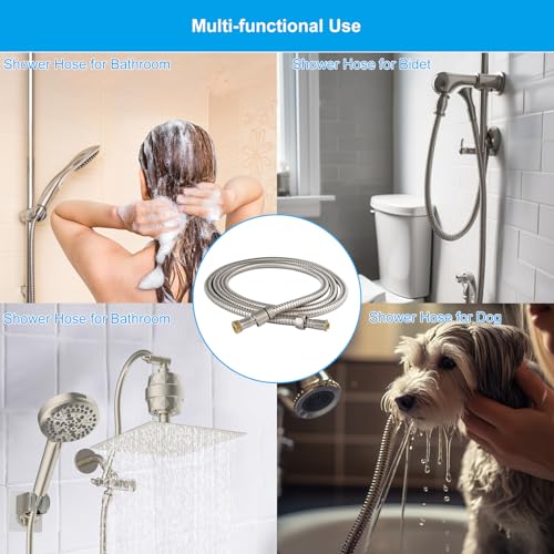 Hibbent All Metal Shower Hose, 90 Inch Stainless Steel Extra Long Bathroom Shower Hose Replacement, Anti-Twist Flexible Handheld Shower Head Hose Extension with Brass Insert & Nut, Brushed Nickel - color: Brushed Nickel, size: 90 Inch