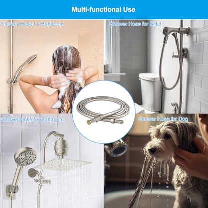 Hibbent All Metal Shower Hose, 90 Inch Stainless Steel Extra Long Bathroom Shower Hose Replacement, Anti-Twist Flexible Handheld Shower Head Hose Extension with Brass Insert & Nut, Brushed Nickel - color: Brushed Nickel, size: 90 Inch