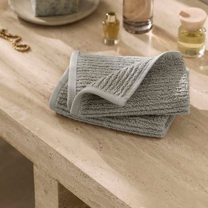 BOLL & BRANCH Turkish Ribbed Washcloth Set, Pewter | Set of 2 - 100% Organic Turkish Cotton - Soft Absorbent Luxury Spa Washcloths, Ribbed Texture - Quick Dry Bathroom Essentials - color: Pewter, style: Turkish Ribbed