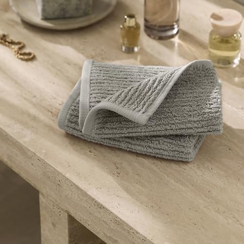BOLL & BRANCH Turkish Ribbed Washcloth Set, Pewter | Set of 2 - 100% Organic Turkish Cotton - Soft Absorbent Luxury Spa Washcloths, Ribbed Texture - Quick Dry Bathroom Essentials - color: Pewter, style: Turkish Ribbed
