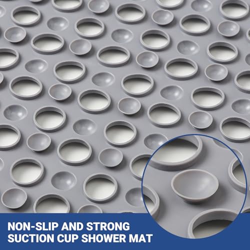 Non Slip Bathtub Mat and Shower Mat 31x17 inch,Bath Mat with Quick Dry Drain Holes and Suction Cups, Soft Comfortable Safe Bathroom Mat for Bath Tub, Floor, Tile (Grey) - color: Grey