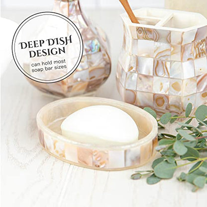 Milano Soap Dish for Bathroom - Decorative Dry Bar Holder Finished in Beautiful Mother of Pearl - Durable Resin Design - Best Dishes for Sink/Bath/Shower/Bathtub Decor - style: Soap Dish