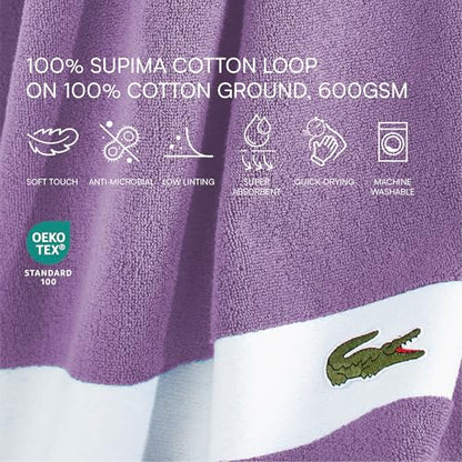 Lacoste Sport Stripe 6-Piece Luxury Cotton Towel Set – Made with 100% Soft Supima Cotton, Absorbent & Quick-Drying, Includes 2 Bath Towels, 2 Hand Towels, 2 Washcloths, Heather - color: Heather