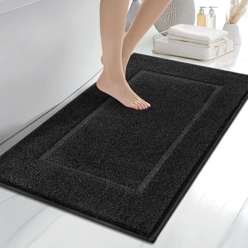 anllugs Bathroom Rugs, 24" x 36" Soft Bath Rugs, Black | Non-Slip, Super Absorbent, Machine Washable, Quick Dry, Bath Mats for Shower and Bathtub, TPR Backing - color: Black, size: 24" X 36"