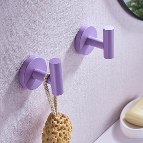 Towel Hooks for Bathrooms,Purple Wall Mount Hooks SUS 304 Stainless Steel Coat Hook Robe Hook Towel Hook 2 Count for Kitchen,Bedroom (Drilling),SE96006-8PP - color: Purple