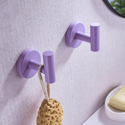 Towel Hooks for Bathrooms,Purple Wall Mount Hooks SUS 304 Stainless Steel Coat Hook Robe Hook Towel Hook 2 Count for Kitchen,Bedroom (Drilling),SE96006-8PP - color: Purple