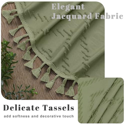 Small Boho Stall Shower Curtain, Light Green Fabric Cloth Stall Shower Curtain 36 x 72 Half Size with Tassel Tufted Chevron Striped Textured Modern Farmhouse for Bathroom, Machine Washable - color: Light Green, size: 36"W x 72"L (Pack of 1)