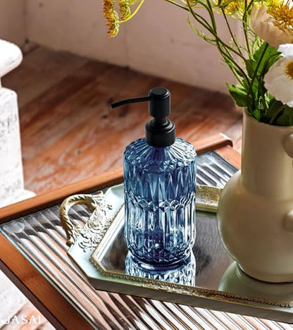 JASAI 18 Oz Blue Soap Dispenser with Black Rust Proof Pump | Refillable Bathroom Soap Dispenser with Thick Glass, Kitchen Soap Dispenser for Hand Soap, Dish Soap, Lotion.(Blue) - color: Blue-black Pump, size: 1Pack