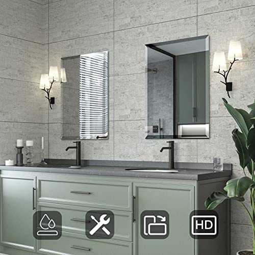 Beveled Mirror 20x28 Frameless Bathroom Wall Mirror Shatterproof | Modern Wall Mount Vanity Mirror, Hangs Horizontally or Vertically, for Over Sink, Living Room, Bedroom, Upgraded Packing - size: 28"L x 20"W