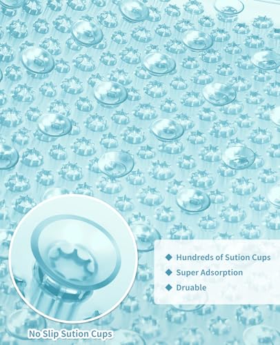 Yolife Shower Foot Scrubber Mat, Anti-Slip Bath Mat with Scrub Bristles, Soft Shower Foot Massager with Strong Suction Cups for Soothe Achy Feet, 25.6" x 13.4" - color: Light Blue, size: 25.6" x 13.4" (Rectangular)