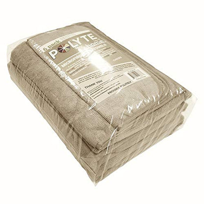 POLYTE 410 GSM Poly Blend Microfiber Quick Dry Bath Towel Set of 6 Pieces - color: Beige