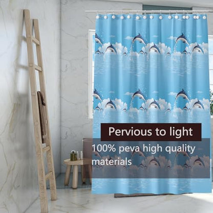 Shower Curtain Liner 72 x 72, Plastic Green Waterproof 4G Lightweight Shower Liner for Bathroom, with Grommets Holes and 3 Heavy Duty Magnetic Weights - color: Blue Bottomed Dolphins