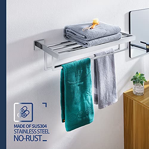 KOKOSIRI 24'' Bathroom Towel Shelf Chrome Towel Rack with Two Bath Towel Bars SUS304 Stainless Steel Wall Mounted, Polished Finish, B6003CH - color: Polished Chrome, size: 24-Inch