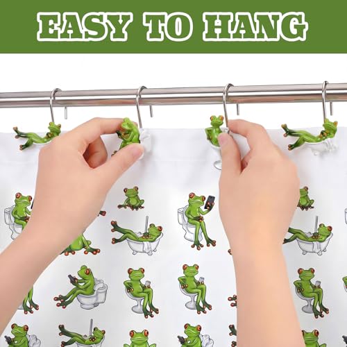Roowest 12 Pcs Frog Shower Curtain Rings, Green Cute Stainless Steel | Rust Resistant Bathroom Accessories, Decorative Hangers for Farmhouse Rustic Decor, Durable Hooks for Winter Bathroom - style: Green Frog