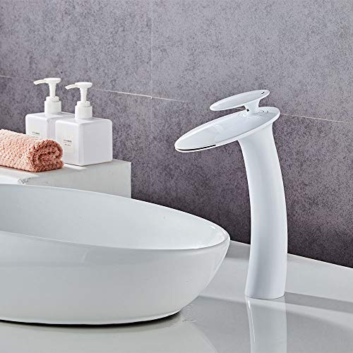White Waterfall Bathroom Faucet Tall Body and Pop Up Drain Assembly - color: White, size: Tall Body