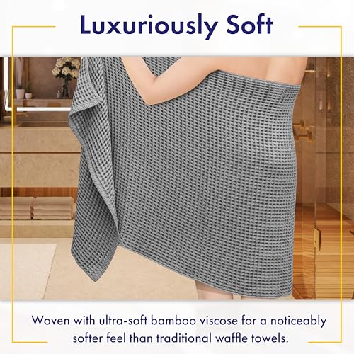 Alusa Home Ultra Soft Viscose from Bamboo Waffle Towels - Lightweight Bath Towel Set of 6 - Compact, Quick Dry & Lint Free (Pewter Grey) - color: Pewter