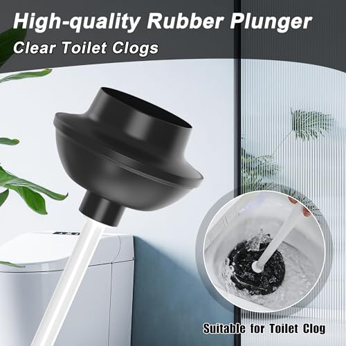 NEWE Toilet Brush and Plunger Set, 2 in 1 Toilet Plunger Heavy Duty, Toilet Brush and Holder with Hidden Tweezers, Toilet Bowl Brush for Bathroom Toilet