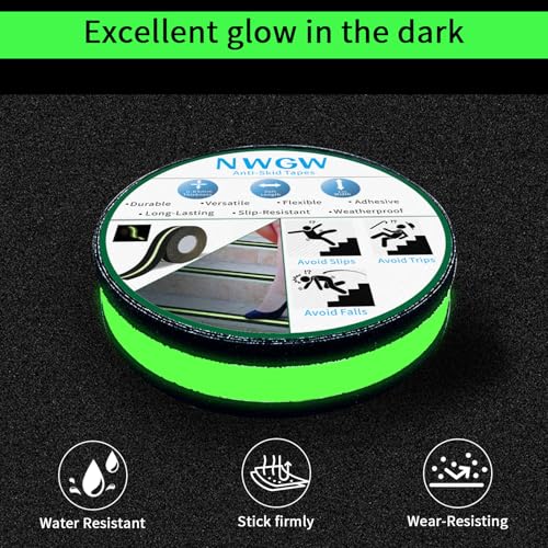 Glow in Dark Anti Slip Tape, 1" x 35FT Heavy Duty Waterproof Safety Grip Tape for Stairs, Pool, Bathroom - Black & Glow Stripe Indoor/Outdoor Multi-Purpose Traction Tape - size: 1 Inch x 35 Feet