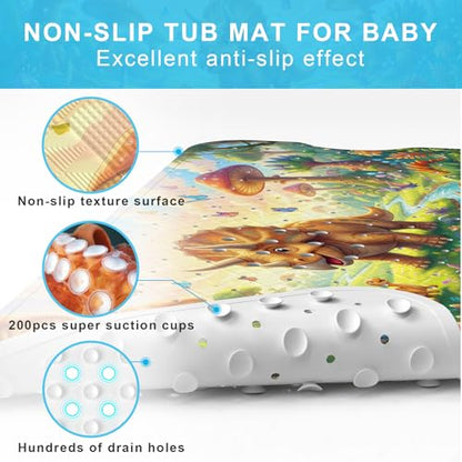 Upgrade Cartoon Baby Bath Mat Non Slip - 40"x16" Extra Long Bathtub Mat for Baby Eco Friendly Durable Bath Mat for Tub Non Slip Kids Tub Mat with Suction Cups, Machine Washable and No Fading, Dinosaur - color: I-dinosaur-2