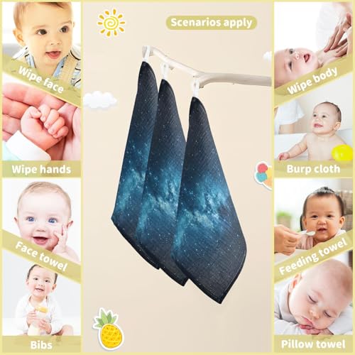 YETTASBIN Galaxy Muslin Baby Hand Washcloths, Soft Cotton Bath Face Towel, 4 Layers Extra Absorbent Feeding Burp Cloth for Newborn Infant, 5 Pack - size: 12 Inch x 5 Pack