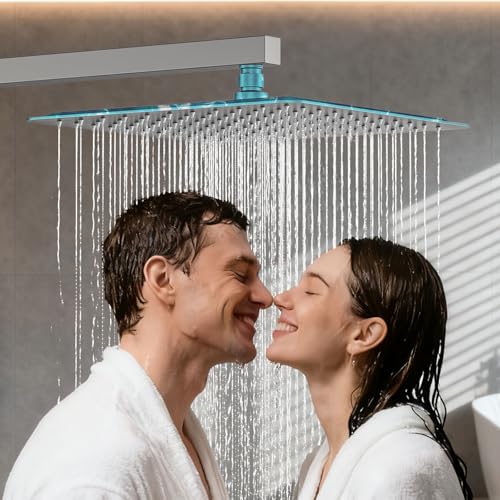 Shower System Modern Rain Brass Faucet Set With Valve and Diverter Shower Mixer With Handheld High Pressure Square Rainfall Shower Valve (12'' Wall Mount, Brushed Nickel) - color: Brushed Nickel, style: 12'' Wall Mount