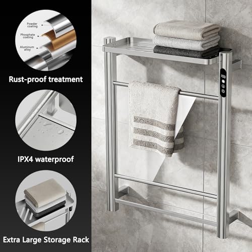 2 in 1 Towel Warmer Rack & Towel Rack Wall, Towel Warmers for Bathroom Wall – Timer & Temperature Multi-Level Adjustments with for Bathroom Shower Hot Tub (Silvery) - color: Silvery